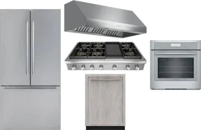 5 Piece Package Includes Refrigerator, Cooktop, Wall Oven, Hood And Dishwasher
