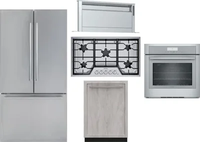 5 Piece Package Includes Refrigerator, Cooktop, Wall Oven, Hood And Dishwasher
