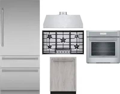 5 Piece Package Includes Refrigerator, Cooktop, Wall Oven, Hood And Dishwasher