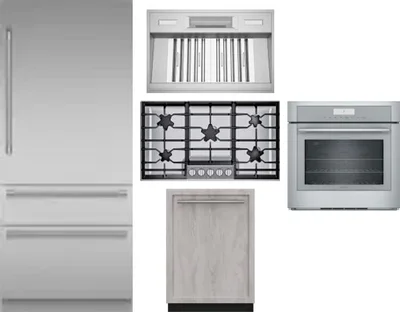 5 Piece Package Includes Refrigerator, Cooktop, Wall Oven, Hood And Dishwasher