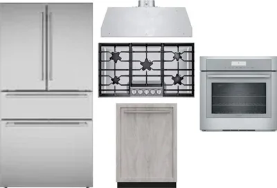 5 Piece Package Includes Refrigerator, Cooktop, Wall Oven, Hood And Dishwasher
