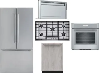 5 Piece Package Includes Refrigerator, Cooktop, Wall Oven, Hood And Dishwasher