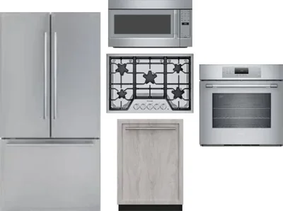 5 Piece Package Includes Refrigerator, Cooktop, Wall Oven, Microwave And Dishwasher