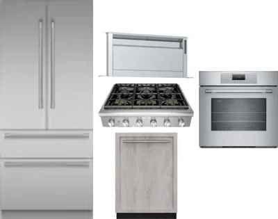 5 Piece Package Includes Refrigerator, Cooktop, Wall Oven, Hood And Dishwasher