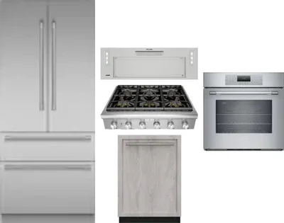 5 Piece Package Includes Refrigerator, Cooktop, Wall Oven, Hood And Dishwasher