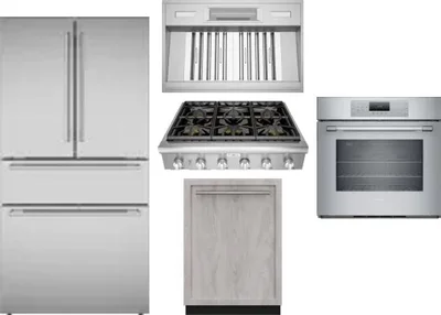 5 Piece Package Includes Refrigerator, Cooktop, Wall Oven, Hood And Dishwasher