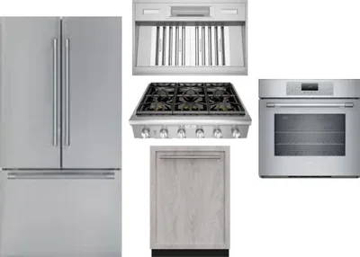 5 Piece Package Includes Refrigerator, Cooktop, Wall Oven, Hood And Dishwasher