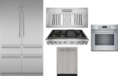 5 Piece Package Includes Refrigerator, Cooktop, Wall Oven, Hood And Dishwasher