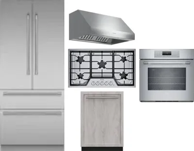 5 Piece Package Includes Refrigerator, Cooktop, Wall Oven, Hood And Dishwasher