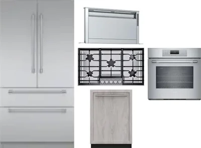 5 Piece Package Includes Refrigerator, Cooktop, Wall Oven, Hood And Dishwasher