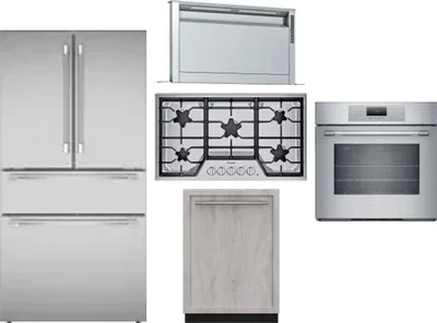 5 Piece Package Includes Refrigerator, Cooktop, Wall Oven, Hood And Dishwasher
