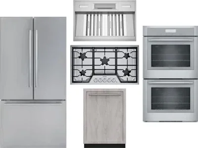 5 Piece Package Includes Refrigerator, Cooktop, Wall Oven, Hood And Dishwasher