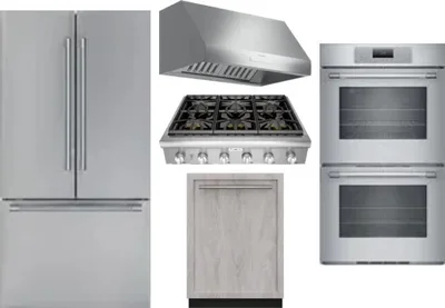 5 Piece Package Includes Refrigerator, Cooktop, Wall Oven, Hood And Dishwasher
