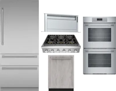 5 Piece Package Includes Refrigerator, Cooktop, Wall Oven, Hood And Dishwasher