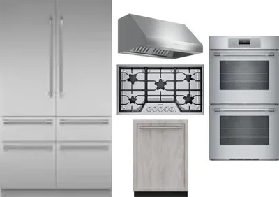 5 Piece Package Includes Refrigerator, Cooktop, Wall Oven, Hood And Dishwasher