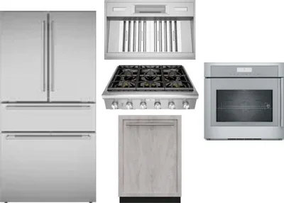 5 Piece Package Includes Refrigerator, Cooktop, Wall Oven, Hood And Dishwasher