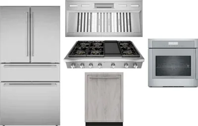 5 Piece Package Includes Refrigerator, Cooktop, Wall Oven, Hood And Dishwasher