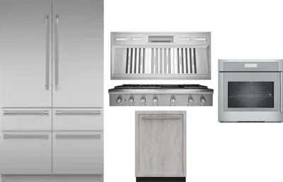 5 Piece Package Includes Refrigerator, Cooktop, Wall Oven, Hood And Dishwasher