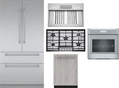 5 Piece Package Includes Refrigerator, Cooktop, Wall Oven, Hood And Dishwasher