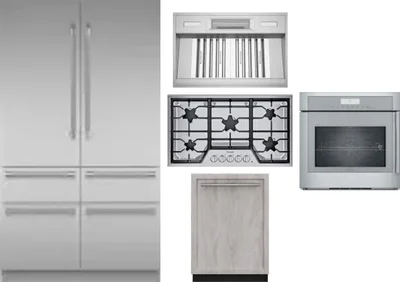 5 Piece Package Includes Refrigerator, Cooktop, Wall Oven, Hood And Dishwasher
