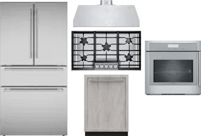 5 Piece Package Includes Refrigerator, Cooktop, Wall Oven, Hood And Dishwasher
