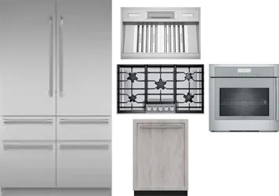 5 Piece Package Includes Refrigerator, Cooktop, Wall Oven, Hood And Dishwasher