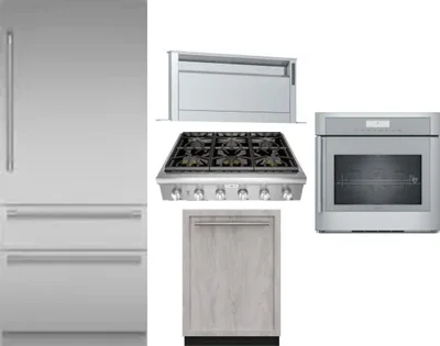 5 Piece Package Includes Refrigerator, Cooktop, Wall Oven, Hood And Dishwasher