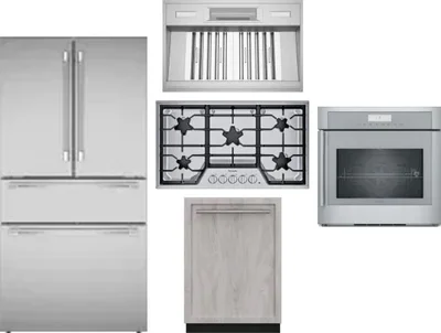 5 Piece Package Includes Refrigerator, Cooktop, Wall Oven, Hood And Dishwasher