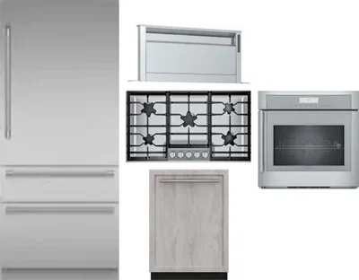 5 Piece Package Includes Refrigerator, Cooktop, Wall Oven, Hood And Dishwasher