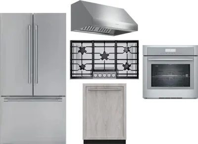 5 Piece Package Includes Refrigerator, Cooktop, Wall Oven, Hood And Dishwasher
