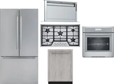 5 Piece Package Includes Refrigerator, Cooktop, Wall Oven, Hood And Dishwasher