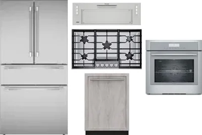 5 Piece Package Includes Refrigerator, Cooktop, Wall Oven, Hood And Dishwasher