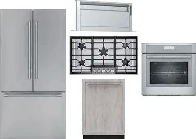 5 Piece Package Includes Refrigerator, Cooktop, Wall Oven, Hood And Dishwasher