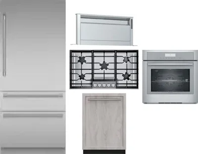 5 Piece Package Includes Refrigerator, Cooktop, Wall Oven, Hood And Dishwasher