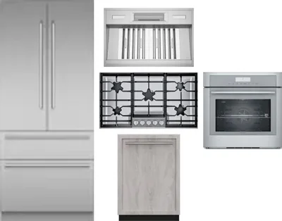 5 Piece Package Includes Refrigerator, Cooktop, Wall Oven, Hood And Dishwasher