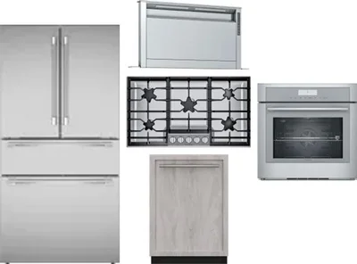 5 Piece Package Includes Refrigerator, Cooktop, Wall Oven, Hood And Dishwasher