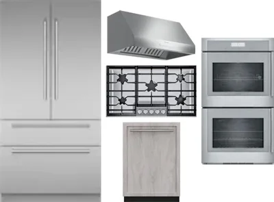 5 Piece Package Includes Refrigerator, Cooktop, Wall Oven, Hood And Dishwasher