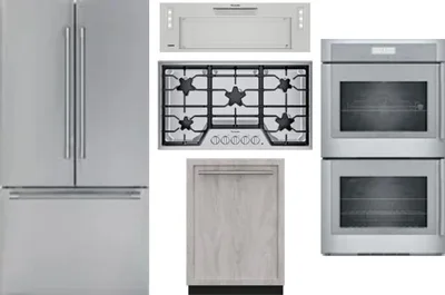 5 Piece Package Includes Refrigerator, Cooktop, Wall Oven, Hood And Dishwasher