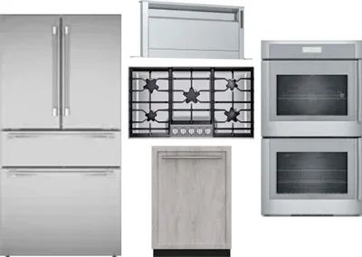 5 Piece Package Includes Refrigerator, Cooktop, Wall Oven, Hood And Dishwasher