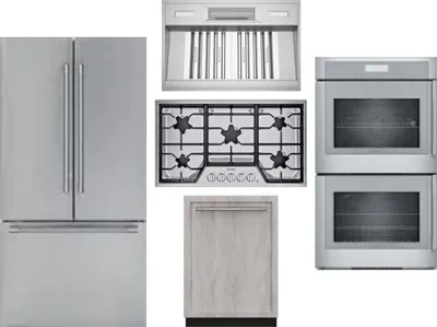 5 Piece Package Includes Refrigerator, Cooktop, Wall Oven, Hood And Dishwasher
