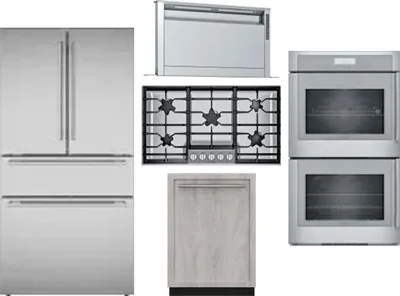 5 Piece Package Includes Refrigerator, Cooktop, Wall Oven, Hood And Dishwasher