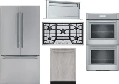 5 Piece Package Includes Refrigerator, Cooktop, Wall Oven, Hood And Dishwasher