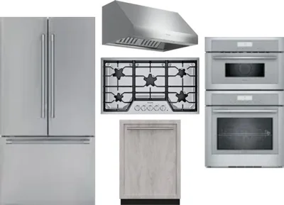 5 Piece Package Includes Refrigerator, Cooktop, Wall Oven, Hood And Dishwasher