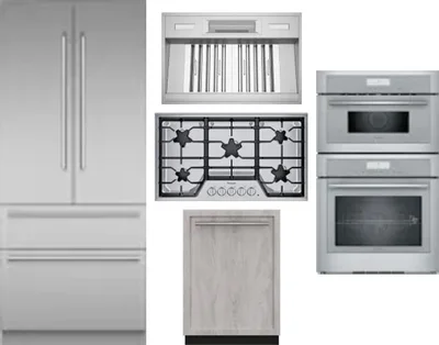 5 Piece Package Includes Refrigerator, Cooktop, Wall Oven, Hood And Dishwasher