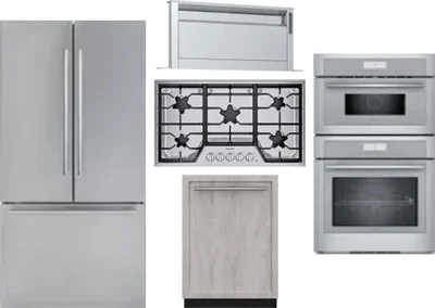 5 Piece Package Includes Refrigerator, Cooktop, Wall Oven, Hood And Dishwasher
