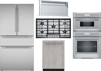 5 Piece Package Includes Refrigerator, Cooktop, Wall Oven, Hood And Dishwasher