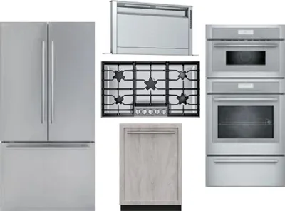5 Piece Package Includes Refrigerator, Cooktop, Wall Oven, Hood And Dishwasher