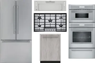 5 Piece Package Includes Refrigerator, Cooktop, Wall Oven, Hood And Dishwasher