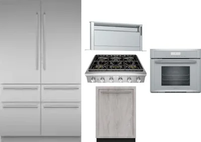 5 Piece Package Includes Refrigerator, Cooktop, Wall Oven, Hood And Dishwasher