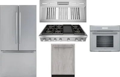 5 Piece Package Includes Refrigerator, Cooktop, Wall Oven, Hood And Dishwasher